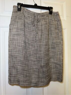 Armani Collezioni Black & Tan Tweed Skirt Sz 8 Drawstring Waist Italy Luxury